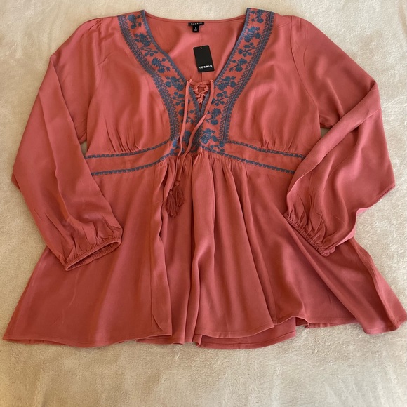 Torrid Embroidered Lace Up Babydoll Top - Sizes 2X & 3X - Picture 8 of 13